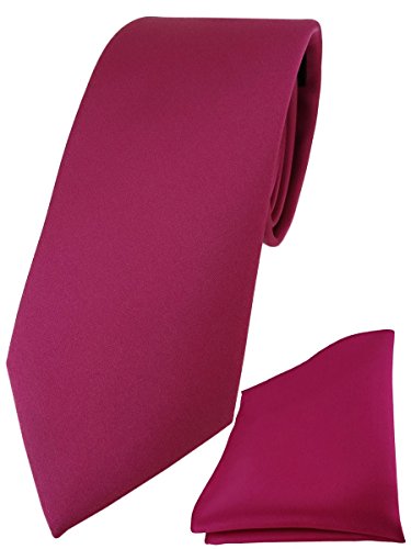 TigerTie Designer Krawatte Einstecktuch in rosa magenta einfarbig uni von TigerTie