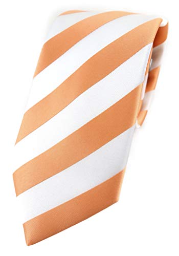 TigerTie Designer Krawatte in apricot weiss gestreift von TigerTie