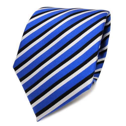 TigerTie Designer Krawatte in blau ultramarin schwarz weiss gestreift TigerTie Designer Krawatte in blau ultramarin schwarz weiss gestreift von TigerTie