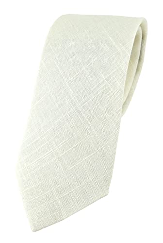 TigerTie Designer Krawatte in cremeweiss Uni - 100% Leinen - Krawattenbreite 7,5 cm von TigerTie