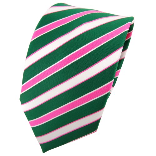 TigerTie Designer Krawatte in grün dunkelgrün pink weiß gestreift von TigerTie