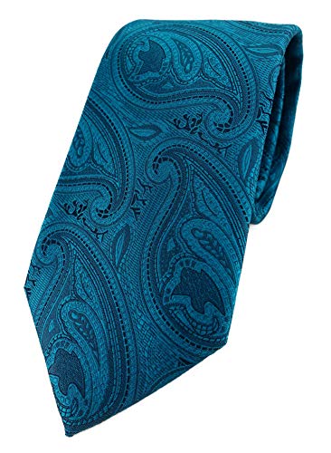 TigerTie Designer Krawatte in petrol schwarz Paisley gemustert von TigerTie