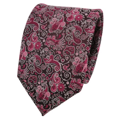 TigerTie Designer Krawatte in rot bordeaux rosa schwarz silber Paisley von TigerTie