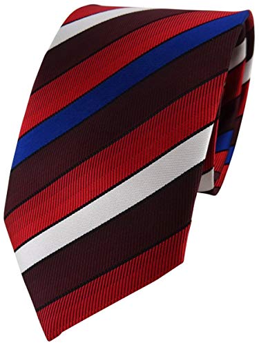 TigerTie Designer Krawatte in rot schwarz bordeaux blau creme gestreift von TigerTie