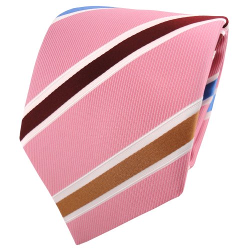 TigerTie Designer Krawatte rosa altrosa bordeaux gold blau creme gestreift - Binder Tie von TigerTie