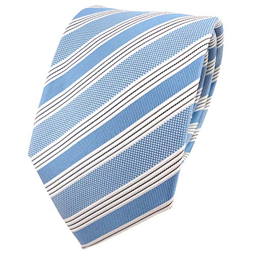 TigerTie Designer Seidenkrawatte in blau türkis silber grau gestreift von TigerTie