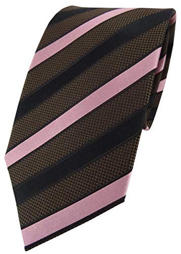 TigerTie Designer Seidenkrawatte in braun dunkelbraun rosa gestreift von TigerTie