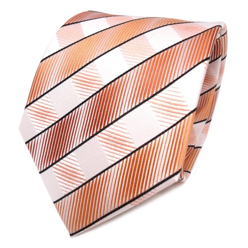 TigerTie Designer Seidenkrawatte in orange lachs hautfarben weiß gestreift von TigerTie