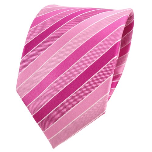 TigerTie Designer Seidenkrawatte in rosa hellrosa pink weiß gestreift von TigerTie