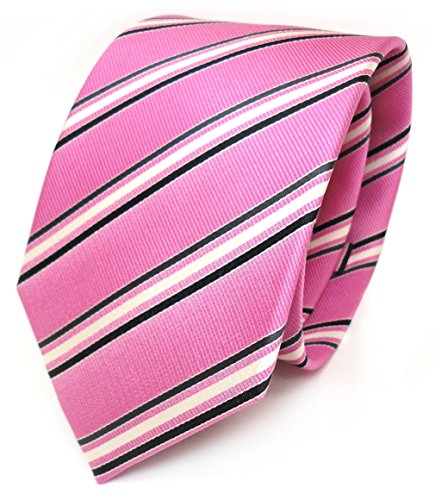 TigerTie Designer Seidenkrawatte in rosa pink schwarz weiss gestreift von TigerTie