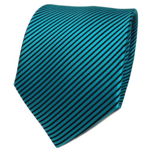 TigerTie Designer Seidenkrawatte in türkis schwarz gestreift von TigerTie