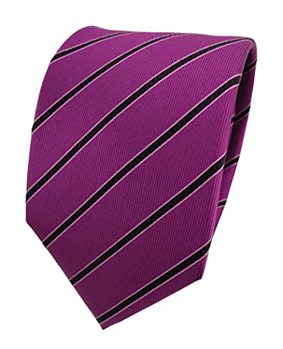 TigerTie Designer Seidenkrawatte in violett magenta purpur schwarz rosa gestreift von TigerTie