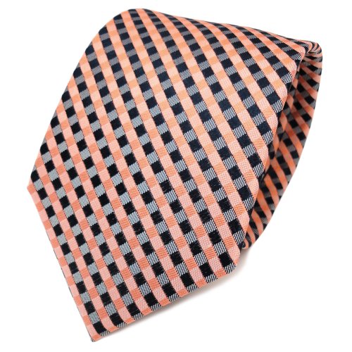 TigerTie Designer Seidenkrawatte in orange lachs royal grau kariert von TigerTie