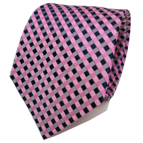 TigerTie Designer Seidenkrawatte in rosa pink grau royal kariert von TigerTie