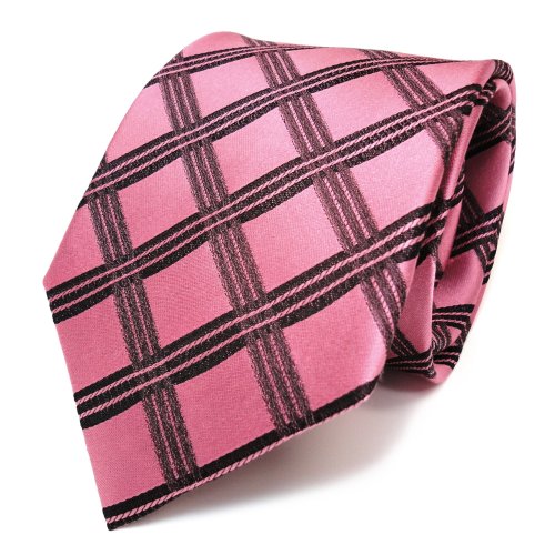 TigerTie Designer Seidenkrawatte rosé rosa pink schwarz kariert - Krawatte Seide Silk von TigerTie