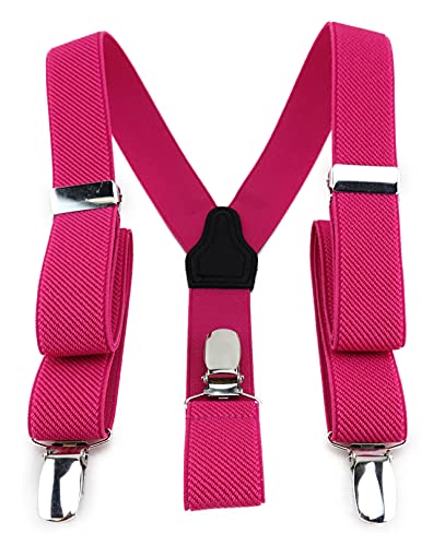 TigerTie Kinder Hosenträger in Y-Form mit 3 extra starken Clips - Farbe in Rosa Pink einfarbig Uni - feine Rippenstruktur - hochwertige Verarbeitung - Breite 25 mm von TigerTie