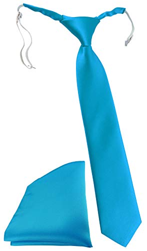 TigerTie Kinderkrawatte Einstecktuch in türkisblau einfarbig Uni - vorgebundener Knoten (fest vernäht) mit Gummizug von TigerTie
