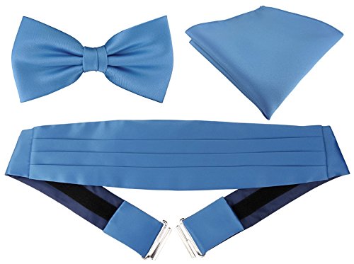 TigerTie Kummerbund Einstecktuch Satin Fliege in azurblau - Schärpe Leibbinde von TigerTie