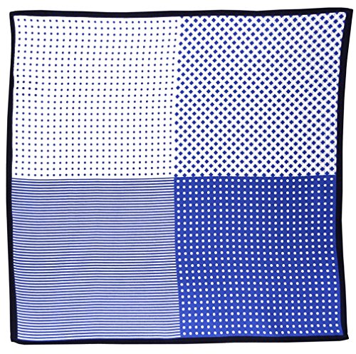 TigerTie Multi Designer Seideneinstecktuch in royal blau marine silber weiss gepunktet und gestreift - Pochette 100% Seide - Größe 26 x 26 cm von TigerTie