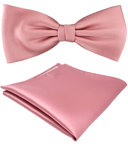 TigerTie Satin Fliege + Einstecktuch in rosa hellrosa Uni einfarbig + Geschenkbox von TigerTie