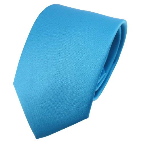 TigerTie Satin Krawatte in blau türkis wasserblau Uni einfarbig von TigerTie