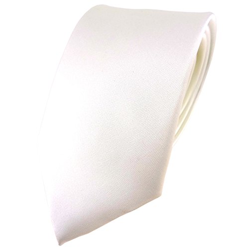 TigerTie Satin Seidenkrawatte in creme weiss einfarbig Uni - Krawatte 100% Seide von TigerTie