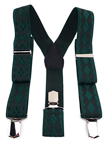 TigerTie Unisex Hosenträger in Y-Form mit 3 extra starken Clips - Farbe in grün dunkelgrün petrol einfarbig gemustert - hochwertige Verarbeitung - Breite 35 mm von TigerTie