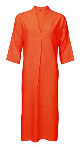 TigerTie - hochwertiges Leinenkleid Knielang mit V-Ausschnitt, Kellerfalte vorne, seitlich geschlitzt und seitlichen Schlupftaschen in blutorange einfarbig-Uni - Kleidergröße XL von TigerTie