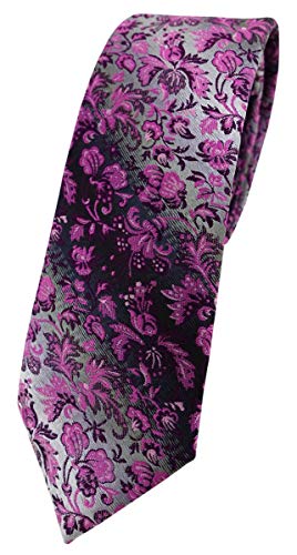 TigerTie schmale Designer Krawatte in magenta rosa anthrazit grausilber geblümt gemustert TigerTie schmale Designer Krawatte in magenta rosa anthrazit grausilber geblümt gemustert von TigerTie