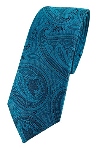 TigerTie - schmale Designer Krawatte in petrol schwarz Paisley gemustert von TigerTie