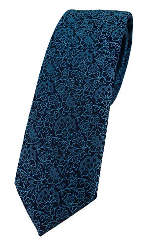 TigerTie - schmale Designer Krawatte in petrol schwarz florales Muster von TigerTie