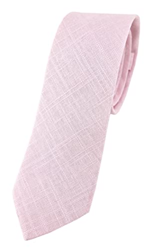 TigerTie - schmale Designer Krawatte in rosa Uni - 100% Leinen - Krawattenbreite 5,5 cm von TigerTie