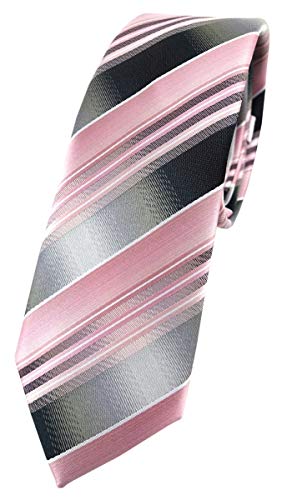 TigerTie - schmale Designer Krawatte in rosa hellrosa silber anthrazit grau gestreift von TigerTie