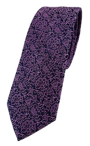 TigerTie - schmale Designer Krawatte in rosa violett schwarz florales Muster von TigerTie