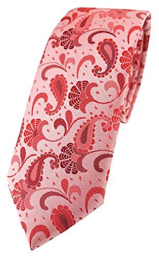 TigerTie - schmale Designer Krawatte in rose weinrot silberrosa Paisley gemustert von TigerTie