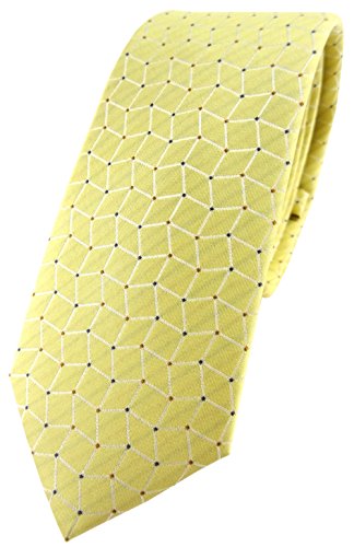 TigerTie schmale Designer Seidenkrawatte in gelb silber blau gemustert - Krawatte 100% Seide von TigerTie