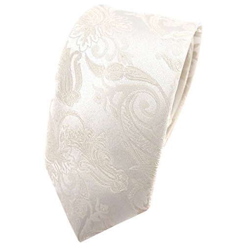 TigerTie schmale Hochzeit Seidenkrawatte creme Paisley Uni - Krawatte 100% Seide TigerTie schmale Hochzeit Seidenkrawatte creme Paisley Uni - Krawatte 100% Seide von TigerTie