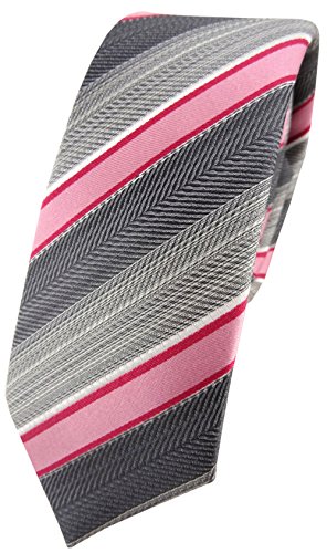 TigerTie schmale Seidenkrawatte in rosa rot grau silber anthrazit gestreift - Krawatte 100% Seide von TigerTie