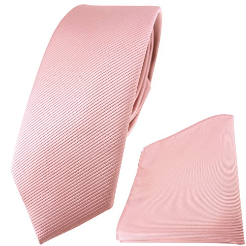 TigerTie - schmale Designer Krawatte Einstecktuch in rosa altrosa einfarbig Uni Rips von TigerTie