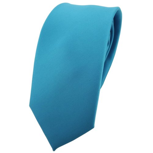 TigerTie schmale Satin Krawatte in türkis türkisblau wasserblau einfarbig uni von TigerTie