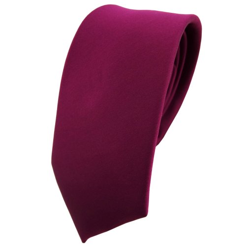 TigerTie schmale Satin Krawatte in violett bordeauxviolett einfarbig uni von TigerTie