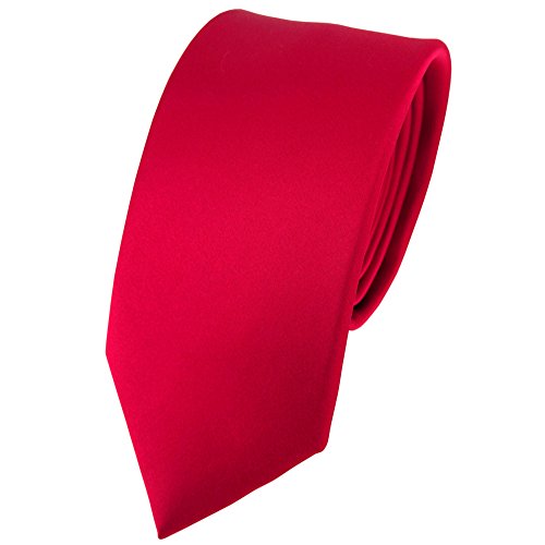 TigerTie schmale Satin Seidenkrawatte in rot einfarbig Uni - Krawatte 100% Seide von TigerTie