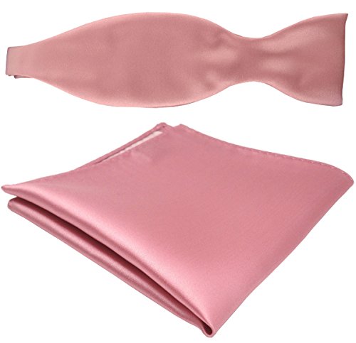 TigerTie schöne Satin Selbstbinder Fliege + Einstecktuch in rosa hellrosa Uni einfarbig von TigerTie