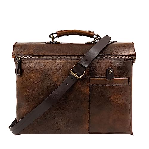 Time Resistance Leder Aktentasche für Herren und Damen – Moderne Arbeitstasche aus Leder – Businesstasche und Laptoptasche bis 15" – Herrentasche aus Vollnarbenleder – Grosse Messenger Umhängetasche von Time Resistance