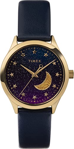 Timex Classic Damen 32mm Blaues Lederarmband Glitzer-Zifferblatt Armbanduhr TW2V49300 von Timex
