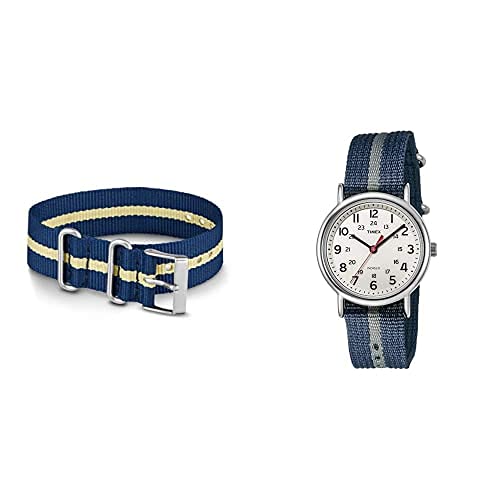 Timex Damen Quarz Uhr mit Nylon Armband T2N654 + Weekender Unisex Uhrenarmband TW7C03200 von Timex