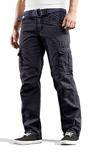 Timezone BenitoTZ Herren Cargohose Benito mit Stoffgürtel (W30/L30, Benito 3393 dunkelblau) von Timezone