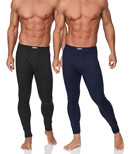 Timone Herren 2er Pack Lange Unterhose TISS001 (Schwarz/Dunkelblau, XXL) von Timone