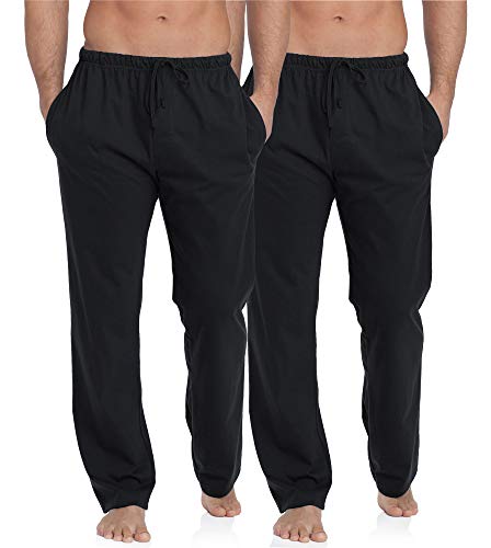 Timone Herren Schlafanzugshose Leichte Pyjamahose aus Baumwolle Nachtwäsche TPP-002 ((2Pack) Schwarz/Schwarz, M) von Timone