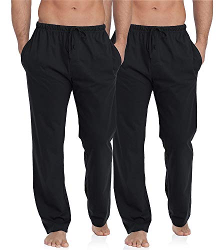 Timone Herren Schlafanzugshose Leichte Pyjamahose aus Baumwolle Nachtwäsche TPP-002 ((2Pack) Schwarz/Schwarz, S) von Timone